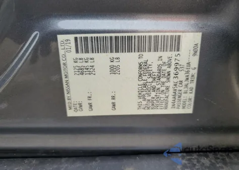 2019 Nissan Maxima 3.5 Sv z USA, uszkodzony, nr VIN 1N4AA6AV5KC369975